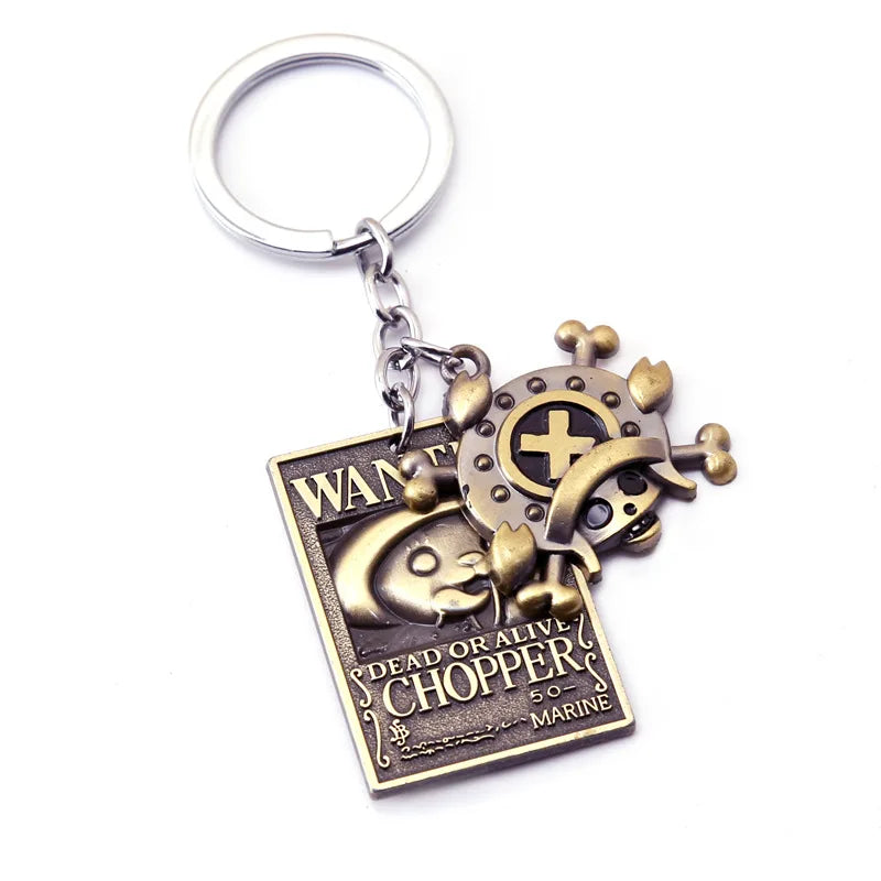 Porte-clés en métal avec affiche de recherche One Piece, Luffy Ace, Sanji, Nami, Robin, Zoro, Chopper, Trafalgar Law, pendentifs pour voiture