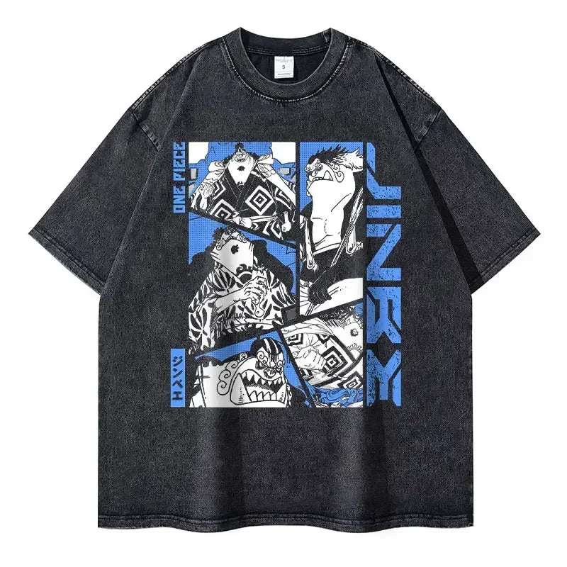 Roronoa Zoro T-shirts One P-Piece T-shirt Vintage Washed Anime Streetwear Oversized L-Luffy Manga Tops Tees 100% Cotton - One Piece Merchandise - Free Shipping Buy Now