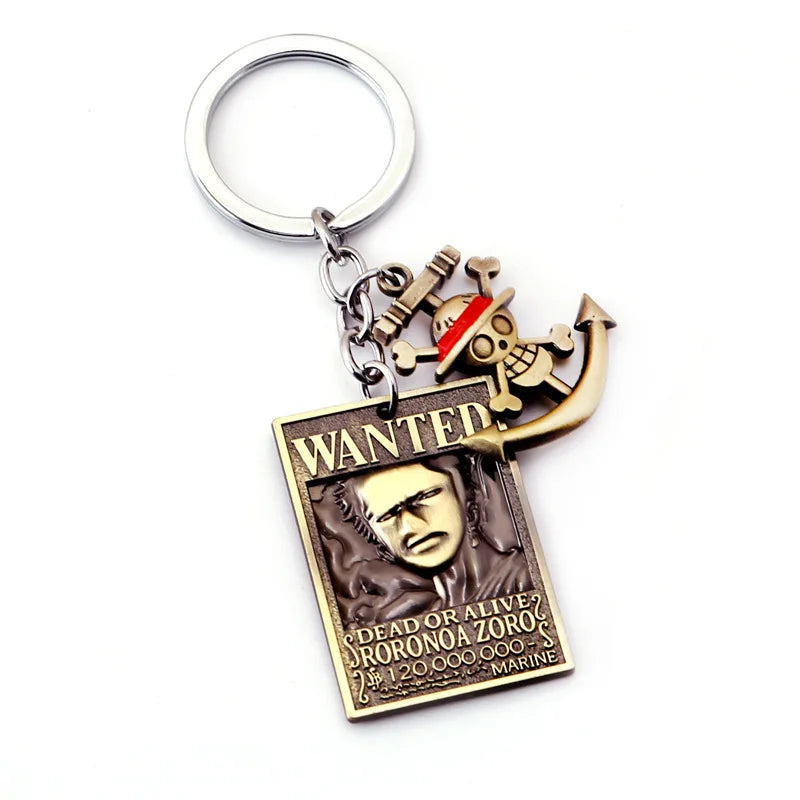 Porte-clés en métal avec affiche de recherche One Piece, Luffy Ace, Sanji, Nami, Robin, Zoro, Chopper, Trafalgar Law, pendentifs pour voiture