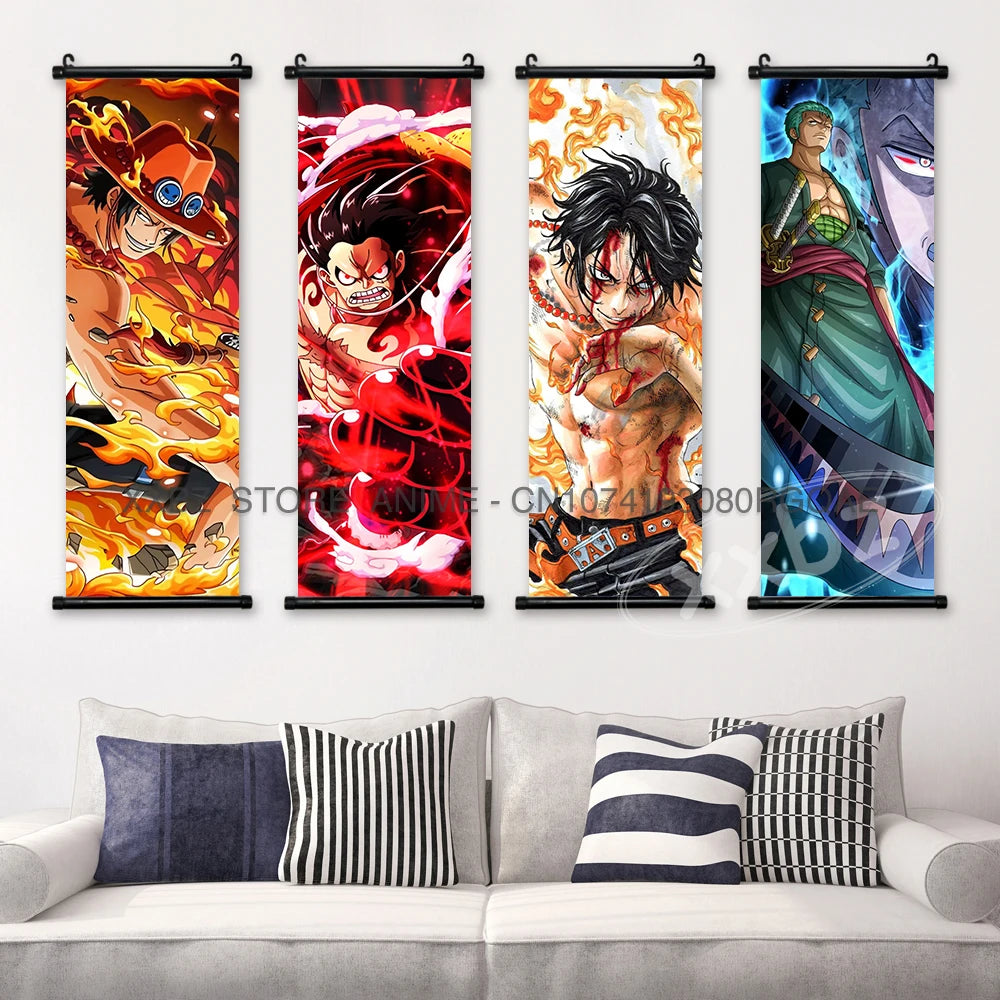 ONE PIECE Scrolls Picture Anime Canvas Hanging Painting Luffy Poster Zoro Home Decor Nami Wall Art Ace Cartoon Robin wallpaper - One Piece Merchandise - Free Shipping Buy Now