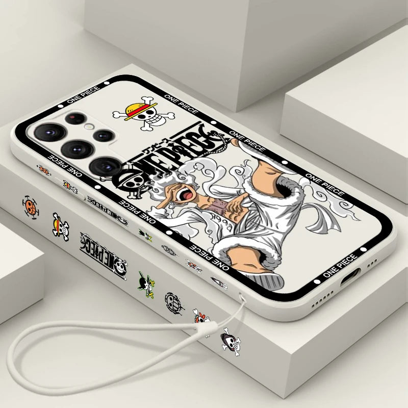 One Piece Luffy Cover For Samsung Galaxy S24 S23 S22 S21 S20 FE S10 Ultra Plus Lite 5G - Cartoon Liquid Left Rope Cover Phone Case - One Piece Merchandise - Free Shipping Buy Now