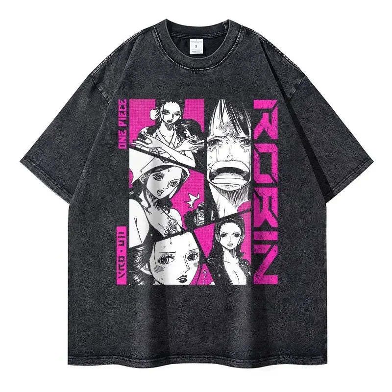 Roronoa Zoro T-shirts One P-Piece T-shirt Vintage Washed Anime Streetwear Oversized L-Luffy Manga Tops Tees 100% Cotton - One Piece Merchandise - Free Shipping Buy Now