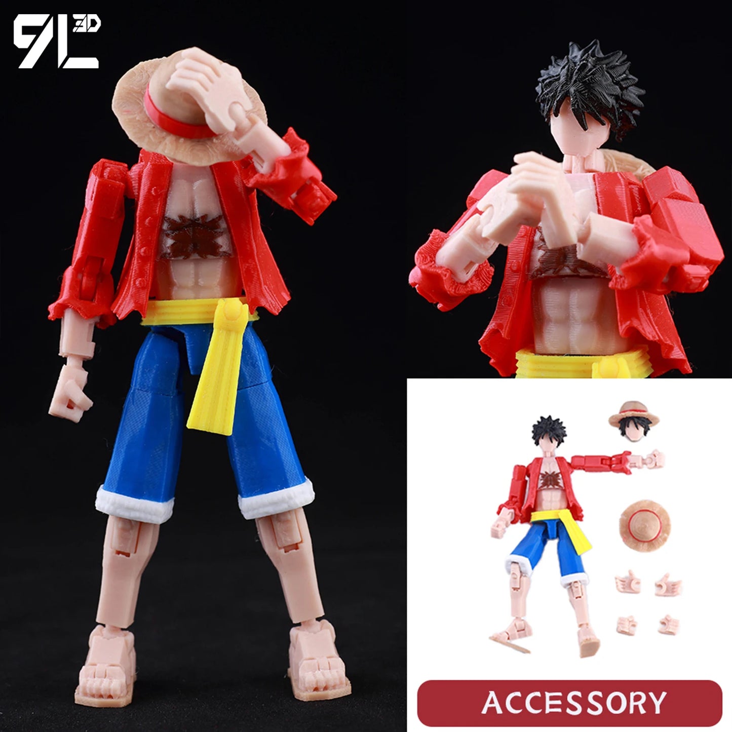 9L 3D-gedruckte Roronoa Zoro One Piece Lucky Dummy, 13 bewegliche Shapeshift-Actionfiguren, Schaufensterpuppen-Spielzeug für Anime-Liebhaber