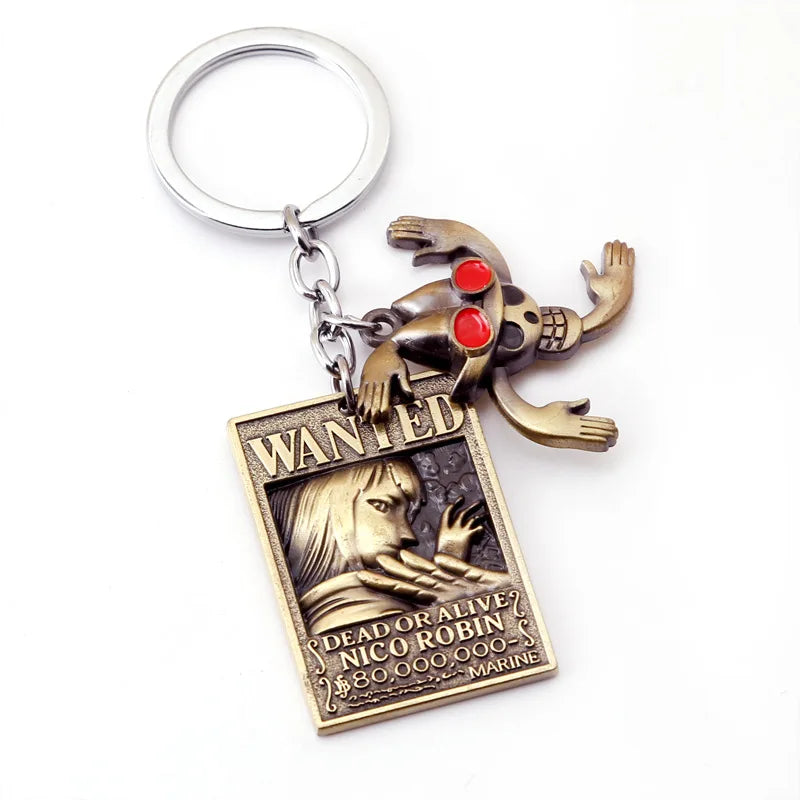 Porte-clés en métal avec affiche de recherche One Piece, Luffy Ace, Sanji, Nami, Robin, Zoro, Chopper, Trafalgar Law, pendentifs pour voiture