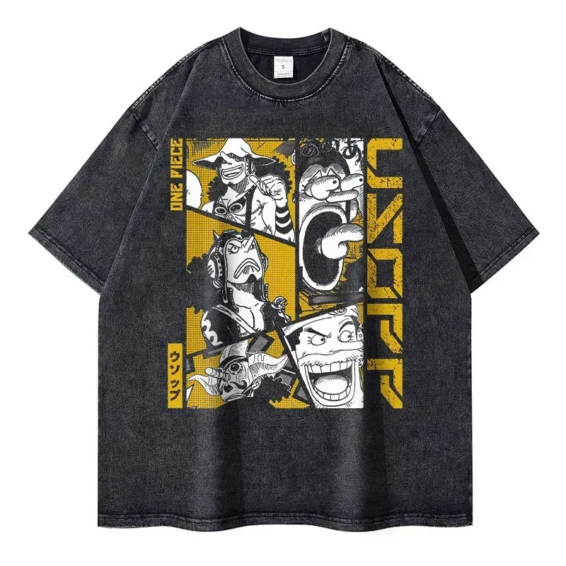 Roronoa Zoro T-shirts One P-Piece T-shirt Vintage Washed Anime Streetwear Oversized L-Luffy Manga Tops Tees 100% Cotton - One Piece Merchandise - Free Shipping Buy Now