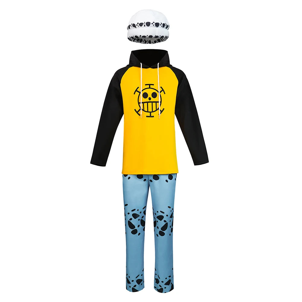 Trafalgar Law Cosplay Hoodie Hose Hut Kostüm Anime One Cos Piece Fantasia Luffy Outfits Halloween Verkleidungsanzug für Erwachsene Männer