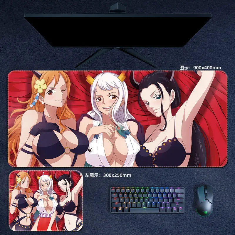 One Piece Mauspad Luffy Zoro Sanji Robin Nami Law Anime Manga PU Leder Mauspad Computer Tastatur Pad Zubehör Schreibtischunterlage