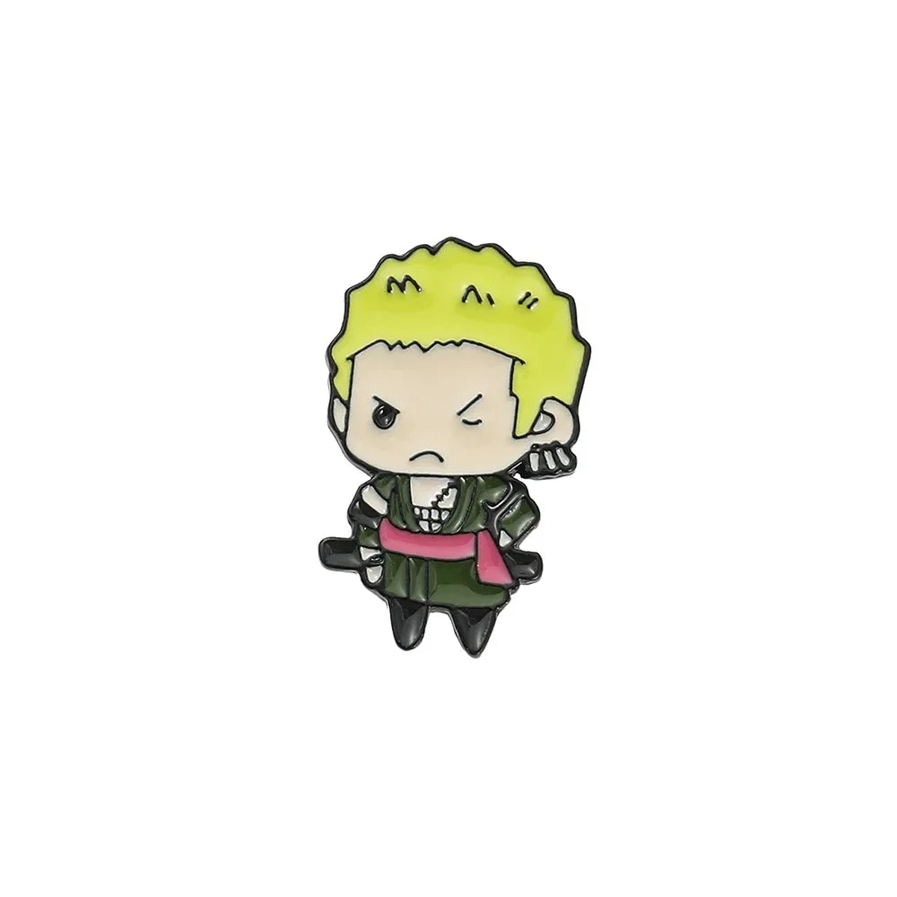 One Piece Emaille-Broschen Cartoon Luffy Zoro Nami Chopper Sanji Lysop Anime Actionfiguren Metallabzeichen Rucksack Anstecknadeln Spielzeug