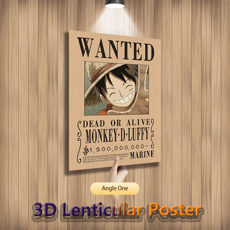 One Piece Anime 3D-Linsenraster-Poster, Luffy Zoro Sanji, Flip-Farbverlaufsdruck, Geschenke, Raumdekoration, Wandkunst (ohne Rahmen)