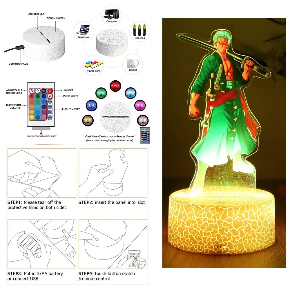 Actions Figure One Piece Luffy Zoro Anime Figures 3D Lamp PVC Action Collection Model Toys LED Night Light Kid Christmas Gift - One Piece Merchandise - Free Shipping Buy Now