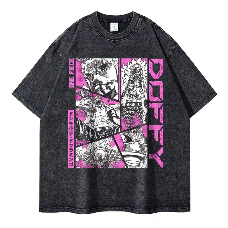 Bilibili Roronoa Zoro T-shirts Vintage Washed Anime One P-Piece T-shirt Streetwear Oversized L-Luffy Manga Tops Tees 100% Cotton - One Piece Merchandise - Free Shipping Buy Now