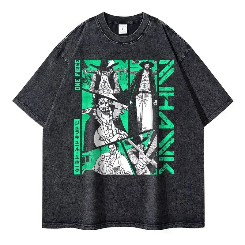 Roronoa Zoro T-shirts One P-Piece T-shirt Vintage Washed Anime Streetwear Oversized L-Luffy Manga Tops Tees 100% Cotton - One Piece Merchandise - Free Shipping Buy Now