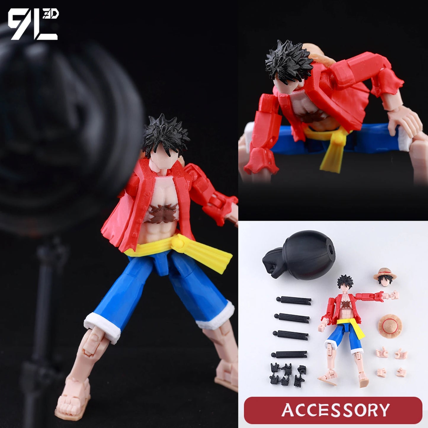 9L 3D-gedruckte Roronoa Zoro One Piece Lucky Dummy, 13 bewegliche Shapeshift-Actionfiguren, Schaufensterpuppen-Spielzeug für Anime-Liebhaber