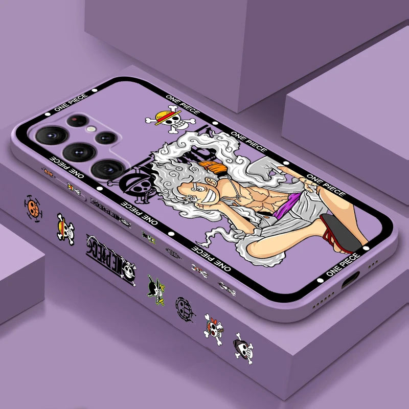 One Piece Luffy Cover For Samsung Galaxy S24 S23 S22 S21 S20 FE S10 Ultra Plus Lite 5G - Cartoon Liquid Left Rope Cover Phone Case - One Piece Merchandise - Free Shipping Buy Now