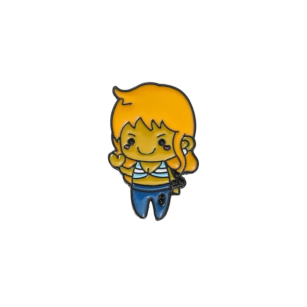 One Piece Emaille-Broschen Cartoon Luffy Zoro Nami Chopper Sanji Lysop Anime Actionfiguren Metallabzeichen Rucksack Anstecknadeln Spielzeug