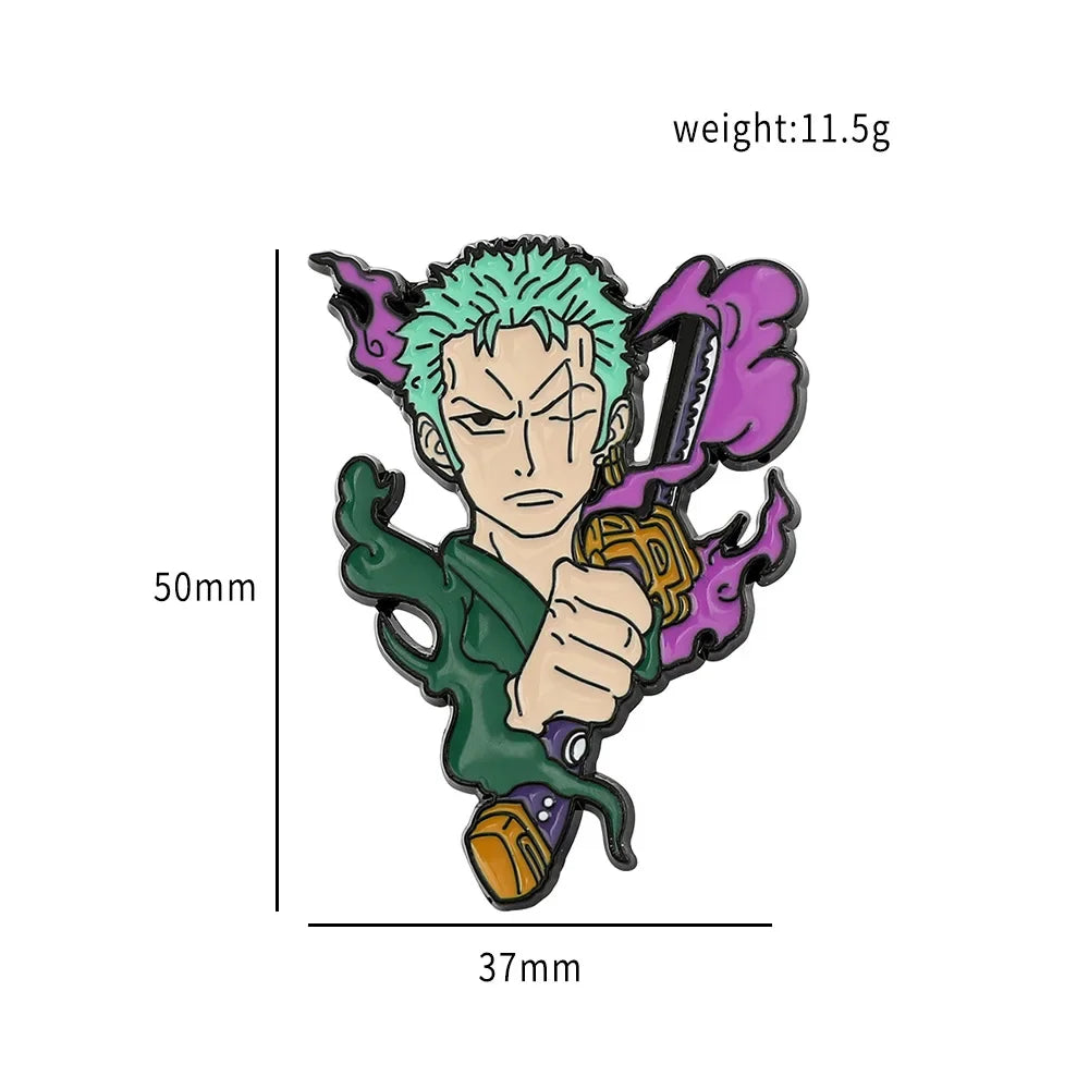 One Piece Emaille-Broschen Cartoon Luffy Zoro Nami Chopper Sanji Lysop Anime Actionfiguren Metallabzeichen Rucksack Anstecknadeln Spielzeug