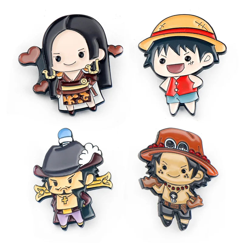 Broches de dessin animé One Piece Luffy Boa Hancock Portgas D Ace Dracule Mihawk pour femmes fans badges cadeau