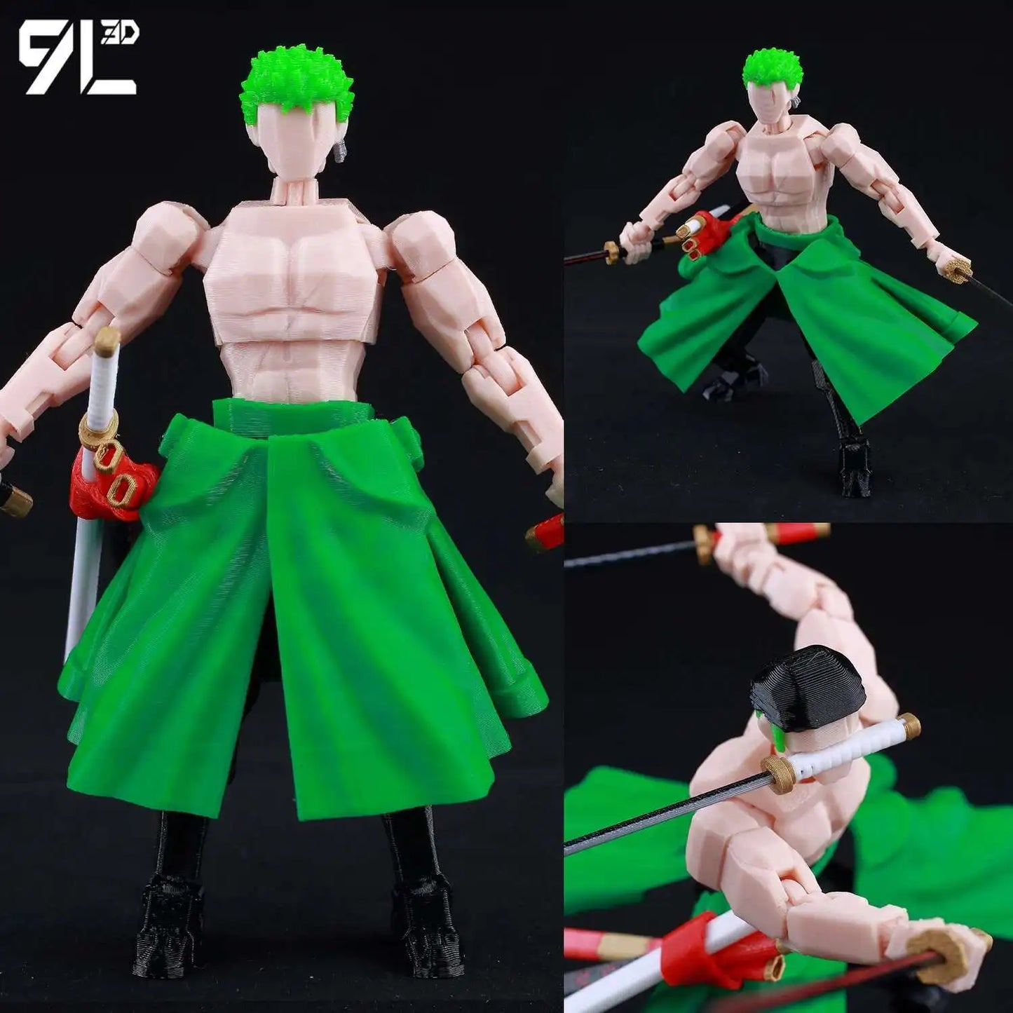 9L 3D-gedruckte Roronoa Zoro One Piece Lucky Dummy, 13 bewegliche Shapeshift-Actionfiguren, Schaufensterpuppen-Spielzeug für Anime-Liebhaber