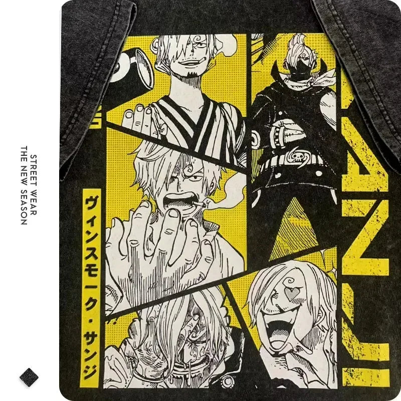 Roronoa Zoro T-shirts One P-Piece T-shirt Vintage Washed Anime Streetwear Oversized L-Luffy Manga Tops Tees 100% Cotton - One Piece Merchandise - Free Shipping Buy Now