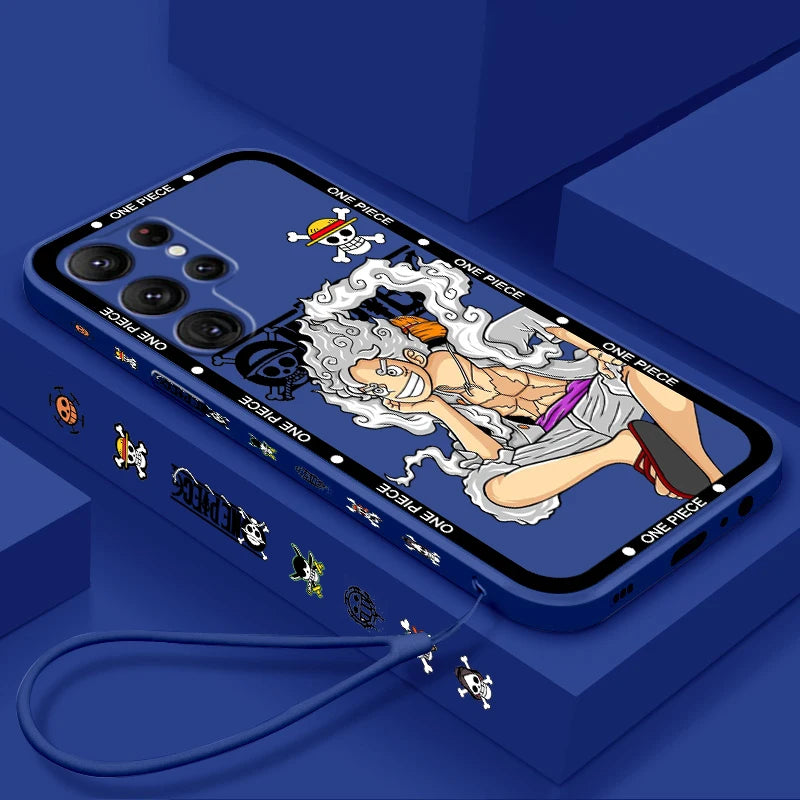 One Piece Luffy Cover For Samsung Galaxy S24 S23 S22 S21 S20 FE S10 Ultra Plus Lite 5G - Cartoon Liquid Left Rope Cover Phone Case - One Piece Merchandise - Free Shipping Buy Now