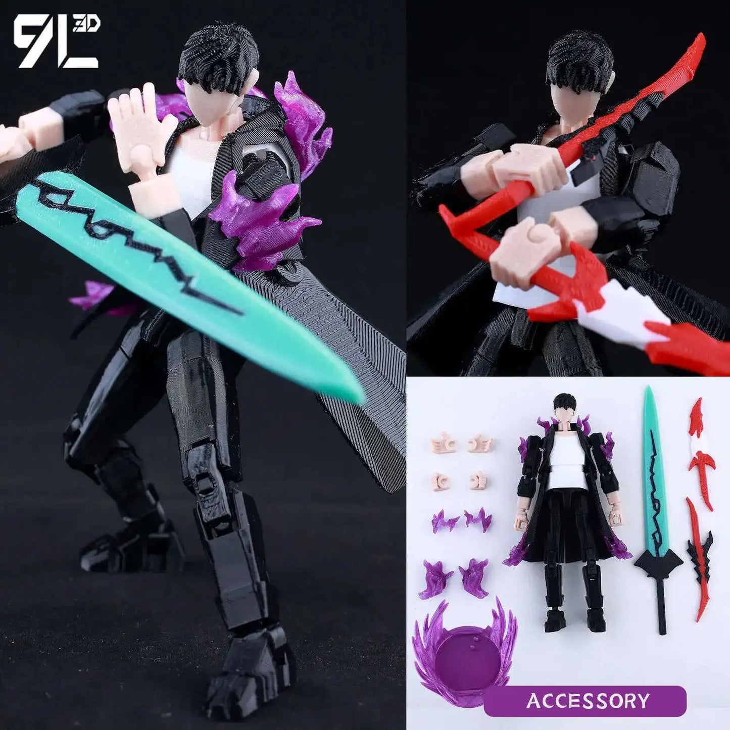9L 3D-gedruckte Roronoa Zoro One Piece Lucky Dummy, 13 bewegliche Shapeshift-Actionfiguren, Schaufensterpuppen-Spielzeug für Anime-Liebhaber