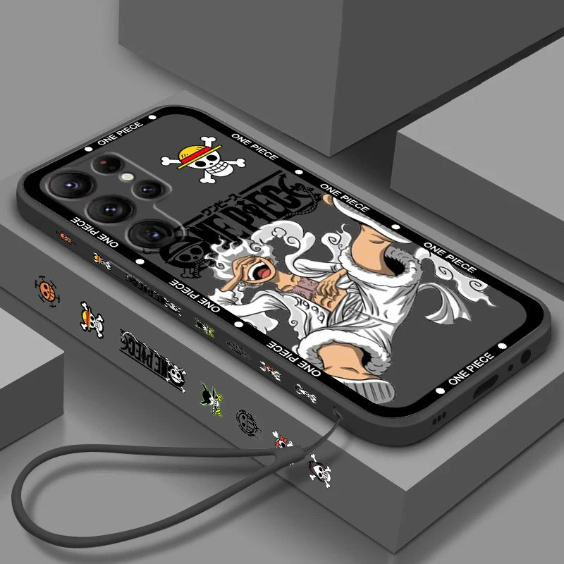 One Piece Luffy Cover For Samsung Galaxy S24 S23 S22 S21 S20 FE S10 Ultra Plus Lite 5G - Cartoon Liquid Left Rope Cover Phone Case - One Piece Merchandise - Free Shipping Buy Now