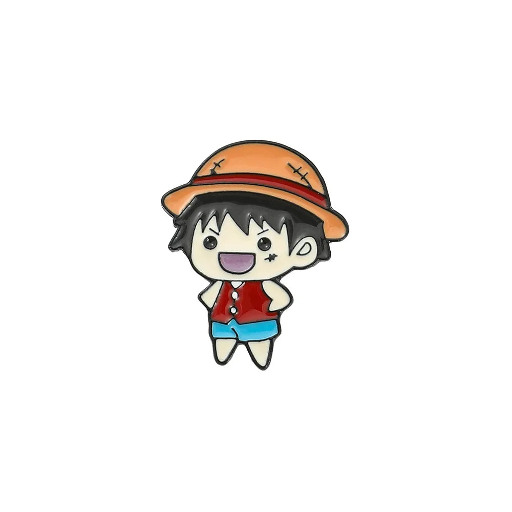 One Piece Emaille-Broschen Cartoon Luffy Zoro Nami Chopper Sanji Lysop Anime Actionfiguren Metallabzeichen Rucksack Anstecknadeln Spielzeug