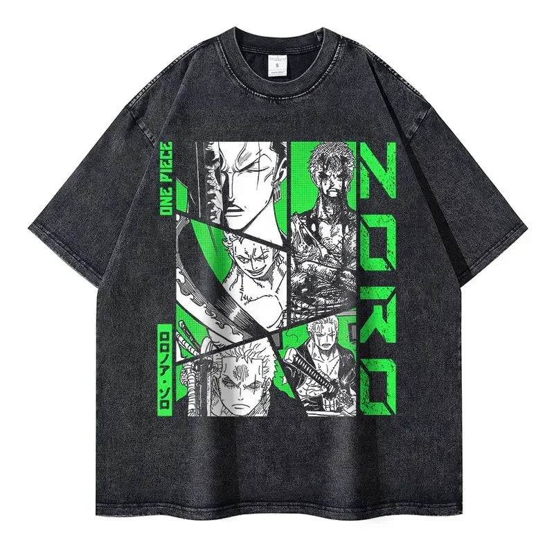 Roronoa Zoro T-shirts One P-Piece T-shirt Vintage Washed Anime Streetwear Oversized L-Luffy Manga Tops Tees 100% Cotton - One Piece Merchandise - Free Shipping Buy Now