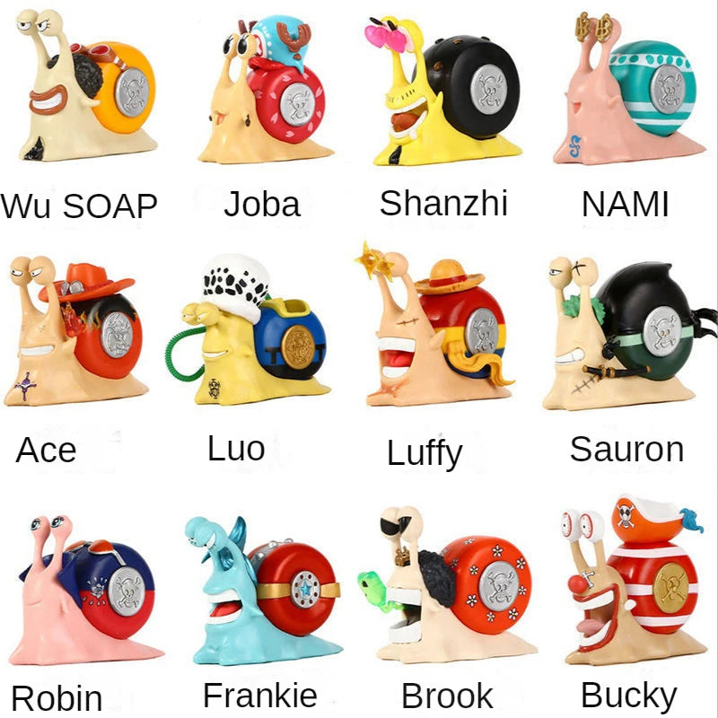 One Piece Den Den Mushi Anime Figur Luffy Ace Zoro Law Buggy Manga Statue PVC Action Figur Sammlung Modell Spielzeug Puppe Geschenk