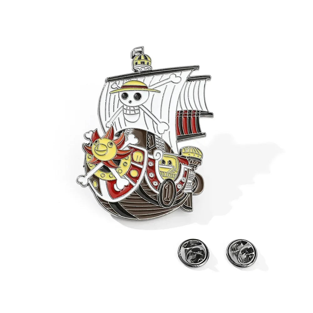 One Piece Emaille-Broschen Cartoon Luffy Zoro Nami Chopper Sanji Lysop Anime Actionfiguren Metallabzeichen Rucksack Anstecknadeln Spielzeug