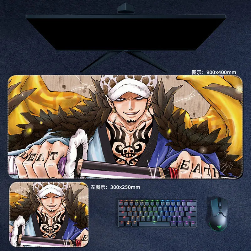 One Piece Mauspad Luffy Zoro Sanji Robin Nami Law Anime Manga PU Leder Mauspad Computer Tastatur Pad Zubehör Schreibtischunterlage