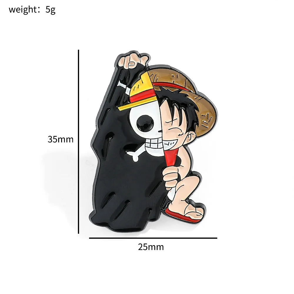 One Piece Emaille-Broschen Cartoon Luffy Zoro Nami Chopper Sanji Lysop Anime Actionfiguren Metallabzeichen Rucksack Anstecknadeln Spielzeug