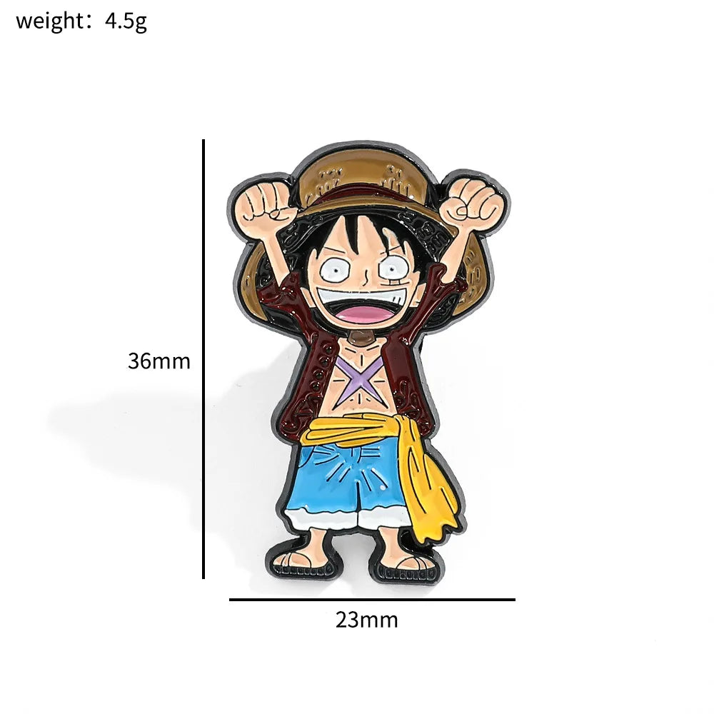 One Piece Emaille-Broschen Cartoon Luffy Zoro Nami Chopper Sanji Lysop Anime Actionfiguren Metallabzeichen Rucksack Anstecknadeln Spielzeug