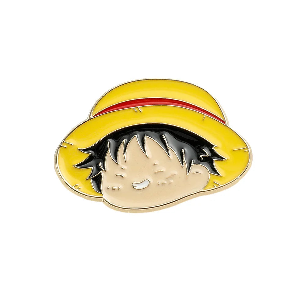 One Piece Emaille-Broschen Cartoon Luffy Zoro Nami Chopper Sanji Lysop Anime Actionfiguren Metallabzeichen Rucksack Anstecknadeln Spielzeug