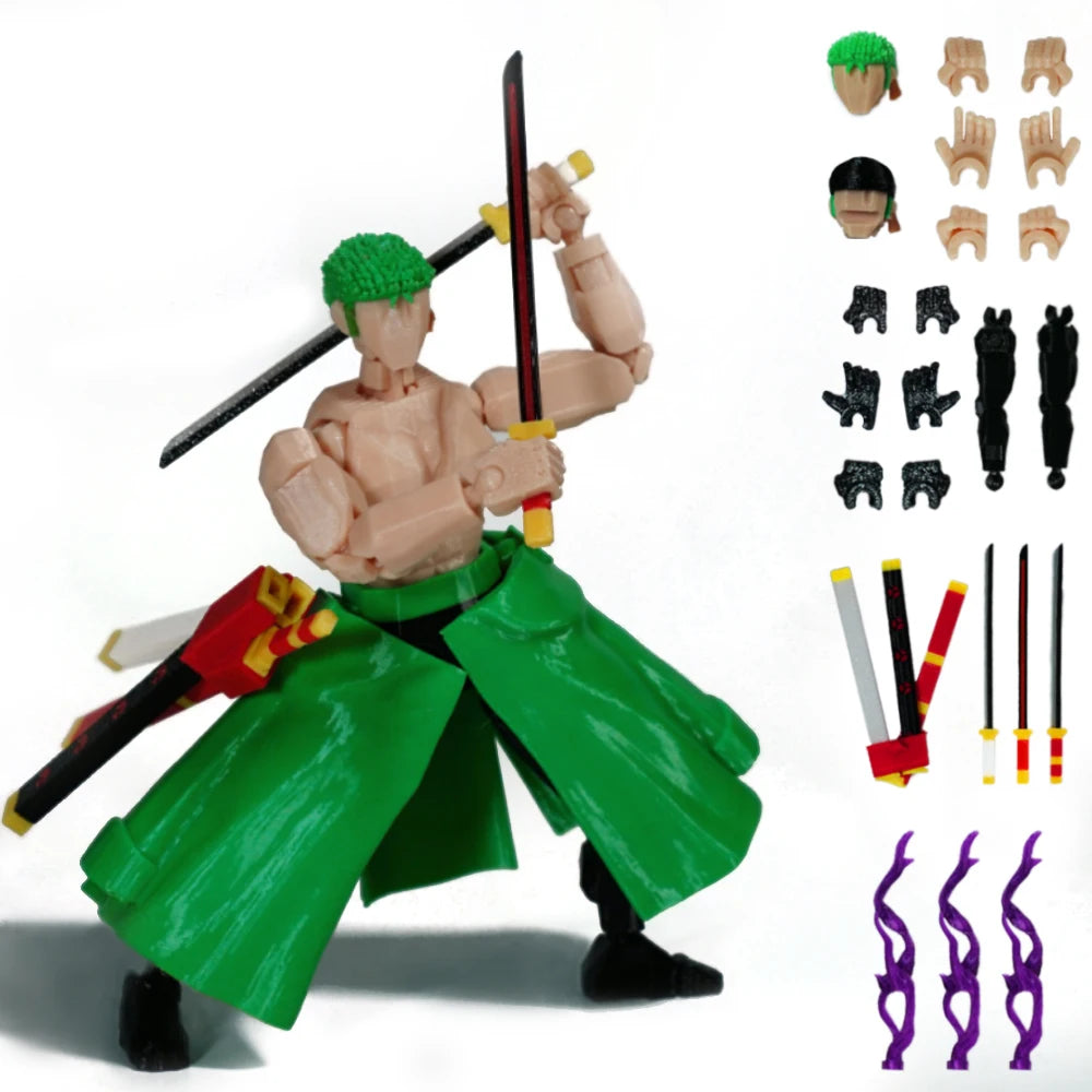 3D-gedrucktes ONE PIECE Roronoa Zoro Anime Mehrgelenk-Shapeshift-Spielzeug Actionfiguren Mannequin-Modell Ornamente Geschenke Spielzeug