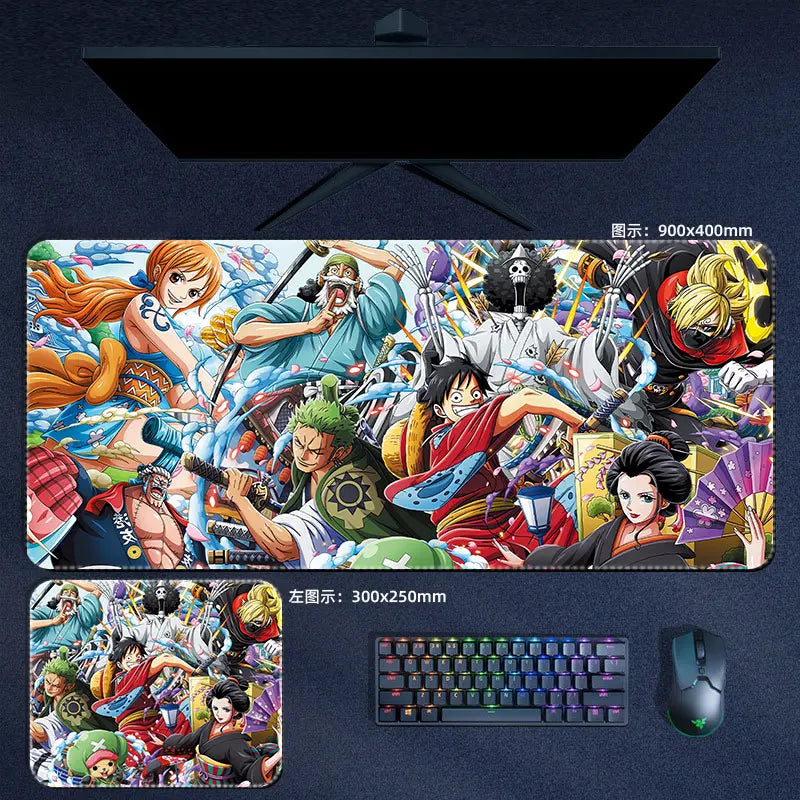 Anime Manga One Piece Mauspad Luffy Zoro Sanji Robin Nami Law PU Leder Mauspad Computer Tastatur Pad Zubehör Schreibtischunterlage