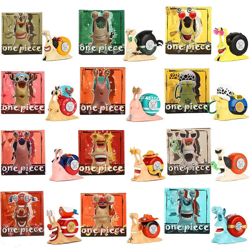 One Piece Den Den Mushi Anime Figur Luffy Ace Zoro Law Buggy Manga Statue PVC Action Figur Sammlung Modell Spielzeug Puppe Geschenk