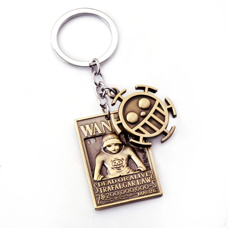 Porte-clés en métal avec affiche de recherche One Piece, Luffy Ace, Sanji, Nami, Robin, Zoro, Chopper, Trafalgar Law, pendentifs pour voiture
