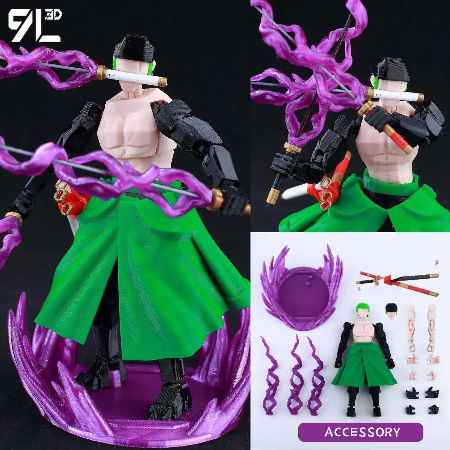9L 3D-gedruckte Roronoa Zoro One Piece Lucky Dummy, 13 bewegliche Shapeshift-Actionfiguren, Schaufensterpuppen-Spielzeug für Anime-Liebhaber