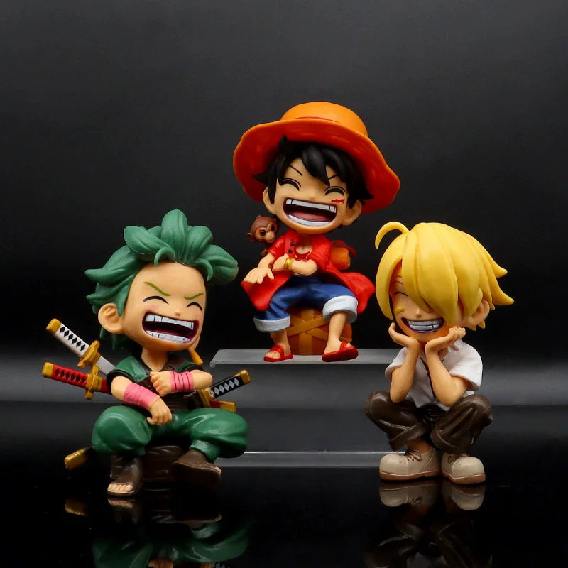 One Piece Anime Figur Lachender Schlüsselanhänger Luffy Kawaii Sanji Zoro Autoornamente Desktop-Dekoration Sammlung Puppe Geschenkmodell