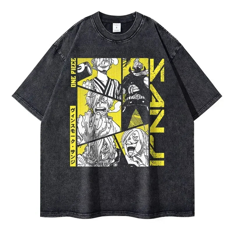 Roronoa Zoro T-shirts One P-Piece T-shirt Vintage Washed Anime Streetwear Oversized L-Luffy Manga Tops Tees 100% Cotton - One Piece Merchandise - Free Shipping Buy Now