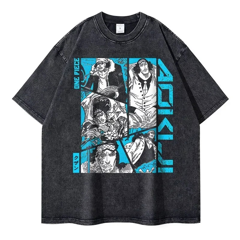 Roronoa Zoro T-shirts One P-Piece T-shirt Vintage Washed Anime Streetwear Oversized L-Luffy Manga Tops Tees 100% Cotton - One Piece Merchandise - Free Shipping Buy Now