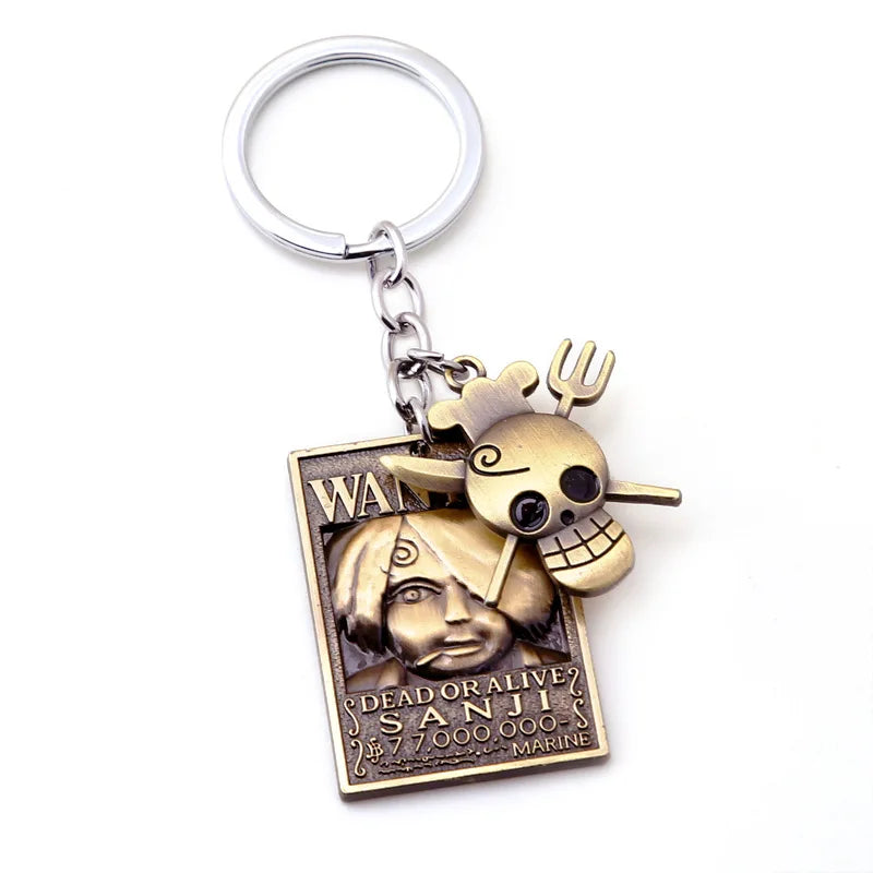Porte-clés en métal avec affiche de recherche One Piece, Luffy Ace, Sanji, Nami, Robin, Zoro, Chopper, Trafalgar Law, pendentifs pour voiture