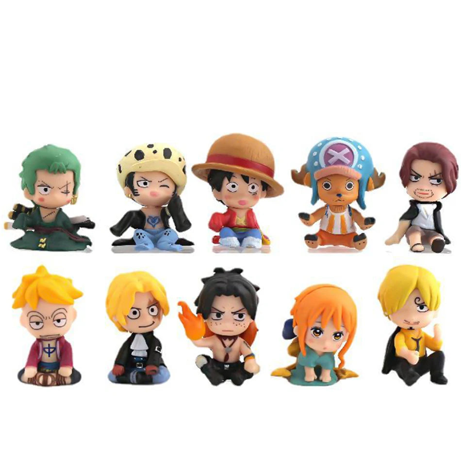 Lot de 10 figurines One Piece Luffy Roronoa Zoro 4 cm, version Q, Kawaii, décoration de voiture, modèle en PVC, cadeau