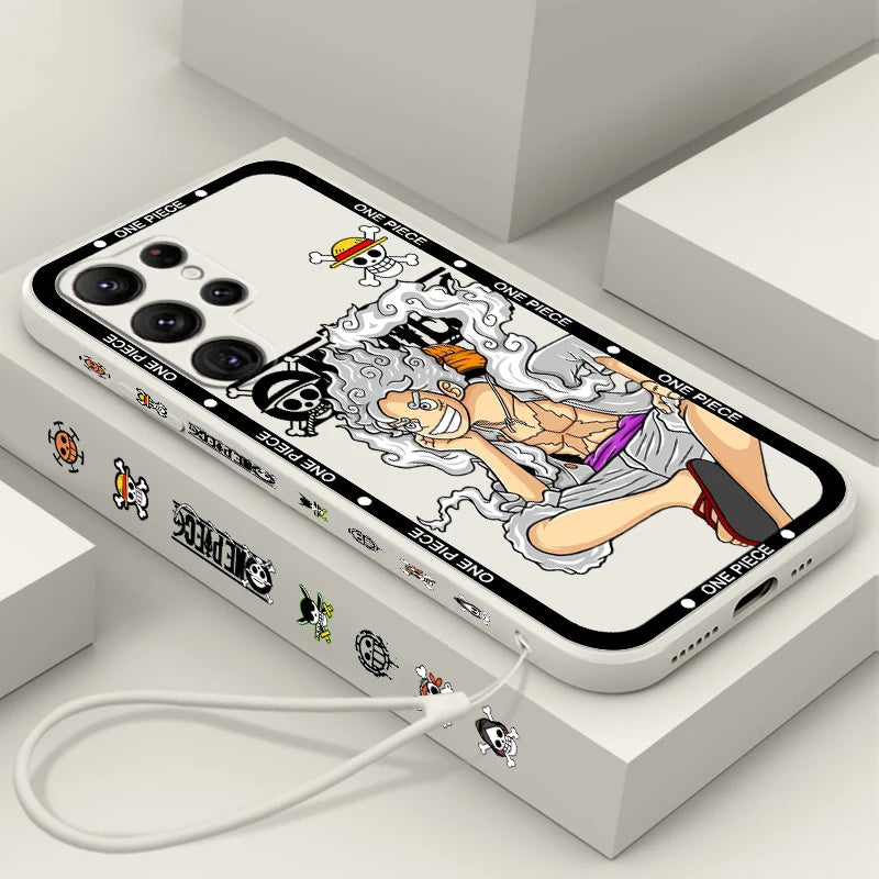 One Piece Luffy Cover For Samsung Galaxy S24 S23 S22 S21 S20 FE S10 Ultra Plus Lite 5G - Cartoon Liquid Left Rope Cover Phone Case - One Piece Merchandise - Free Shipping Buy Now