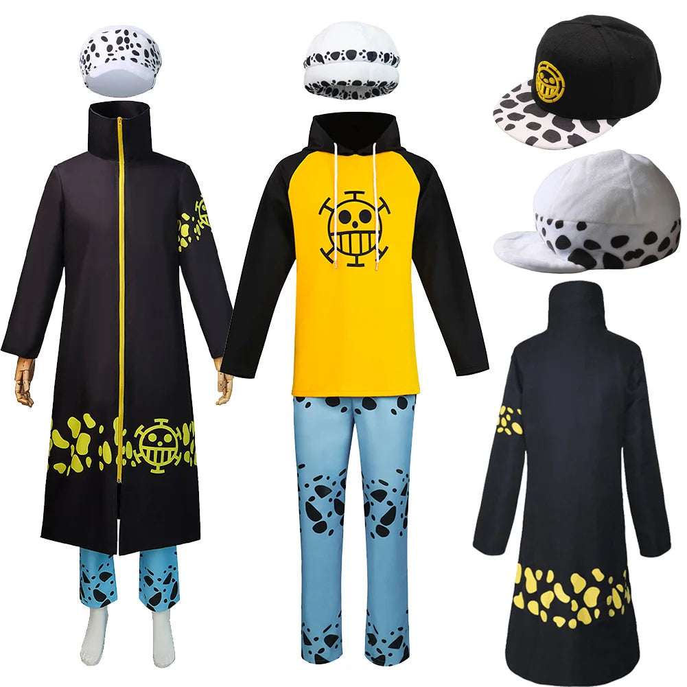 Trafalgar Law Cosplay Hoodie Hose Hut Kostüm Anime One Cos Piece Fantasia Luffy Outfits Halloween Verkleidungsanzug für Erwachsene Männer