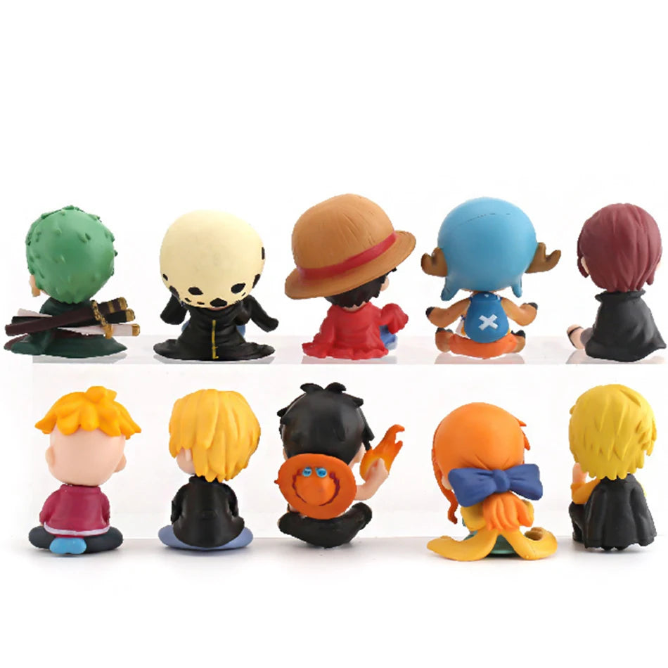 Lot de 10 figurines One Piece Luffy Roronoa Zoro 4 cm, version Q, Kawaii, décoration de voiture, modèle en PVC, cadeau