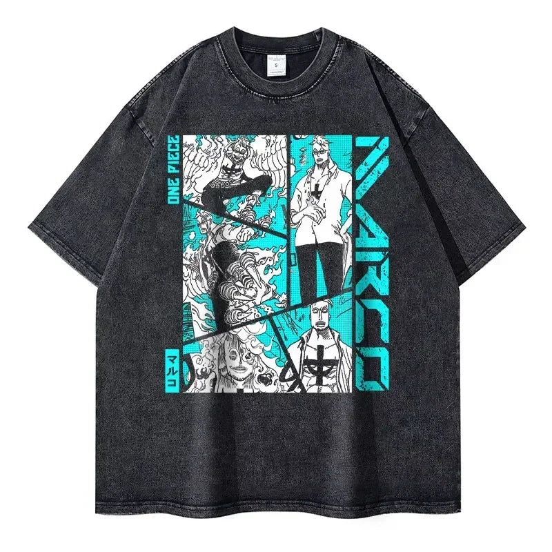 Roronoa Zoro T-shirts One P-Piece T-shirt Vintage Washed Anime Streetwear Oversized L-Luffy Manga Tops Tees 100% Cotton - One Piece Merchandise - Free Shipping Buy Now