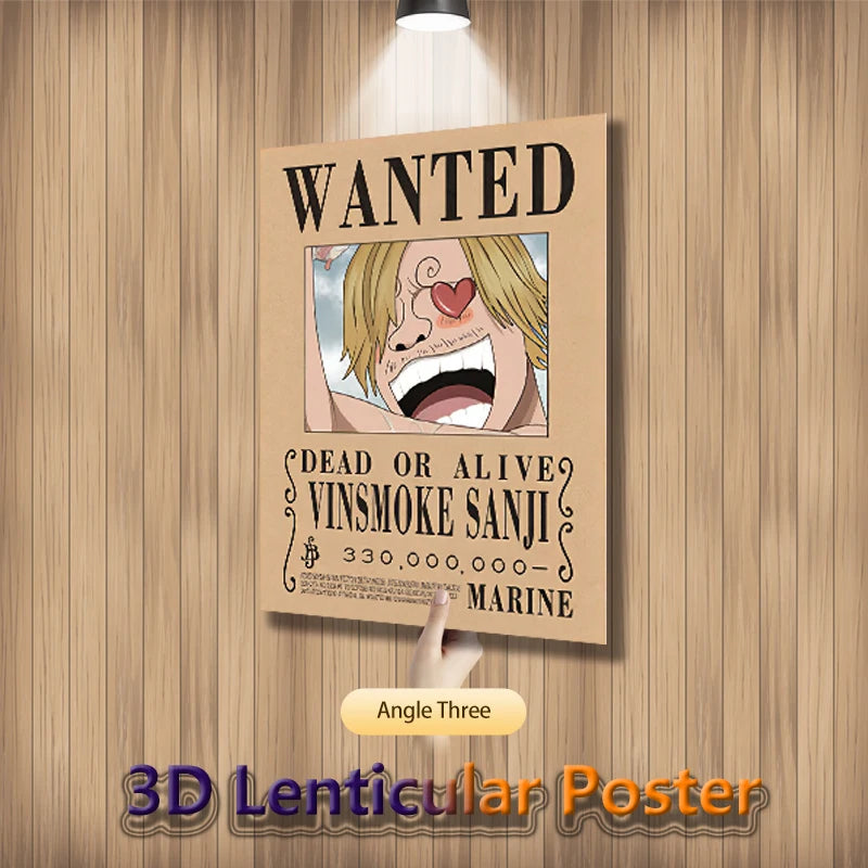One Piece Anime 3D-Linsenraster-Poster, Luffy Zoro Sanji, Flip-Farbverlaufsdruck, Geschenke, Raumdekoration, Wandkunst (ohne Rahmen)