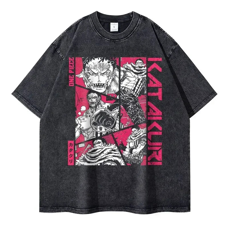 Roronoa Zoro T-shirts One P-Piece T-shirt Vintage Washed Anime Streetwear Oversized L-Luffy Manga Tops Tees 100% Cotton - One Piece Merchandise - Free Shipping Buy Now